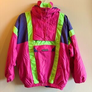 Vintage Bright Pink and Green Windbreaker Jacket